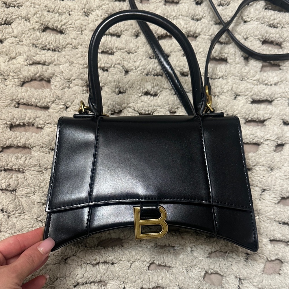 Black Leather Handbag with Gold Accents